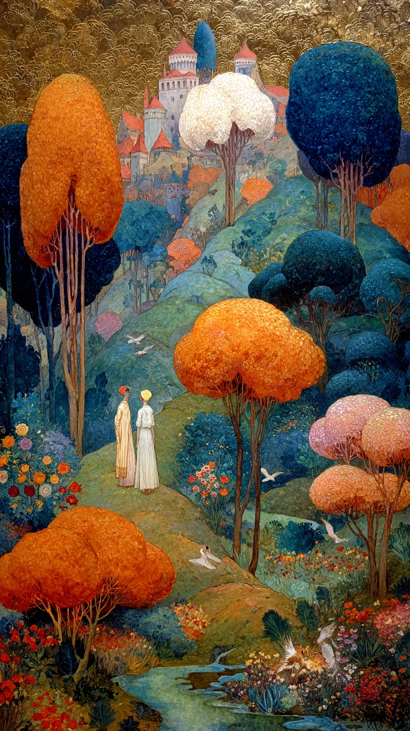 Surreale Herzen, die vor Freude in einer traumhaften Landschaft leuchten