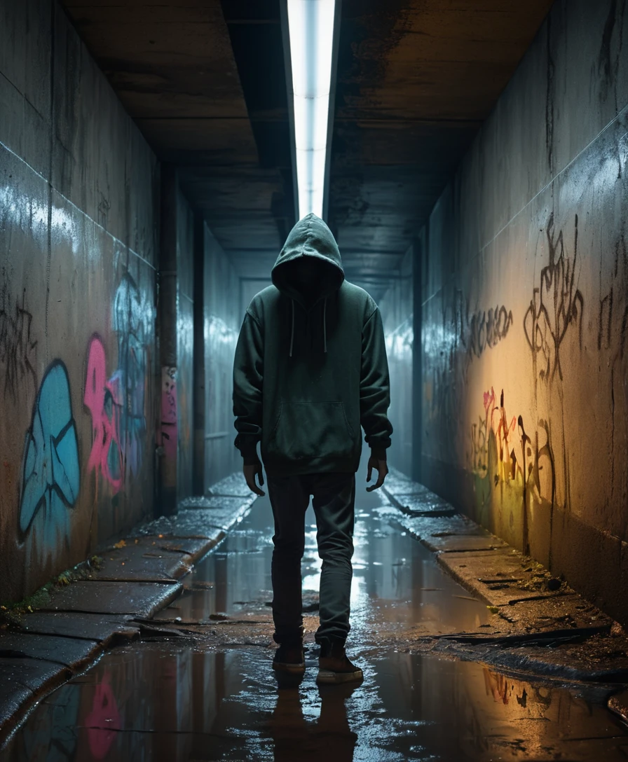Monster Emerging Behind Teenager In Urban Underpass