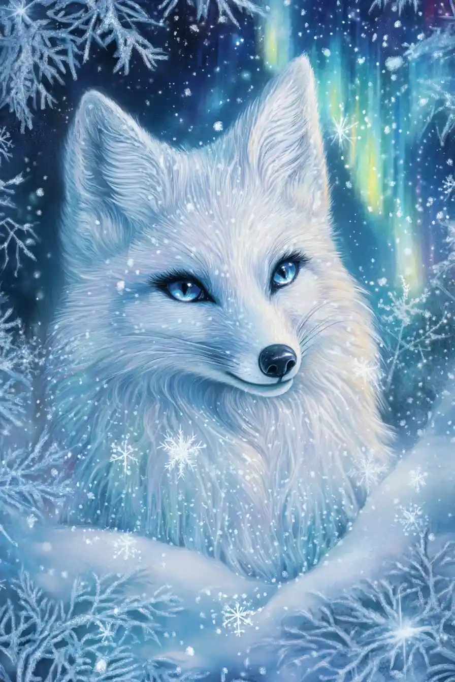 Elegant arctic fox under glowing northern lights
