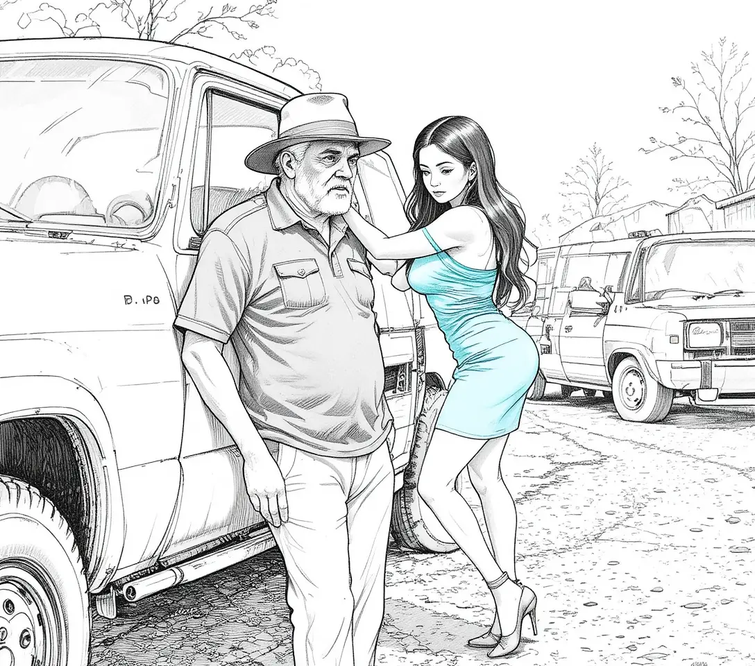Jeune femme aidant un homme âgé près d’un camion blanc