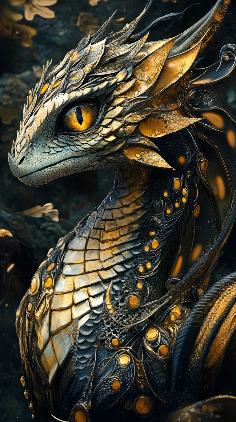 Futuristic dragon emerges in a dark dystopian world