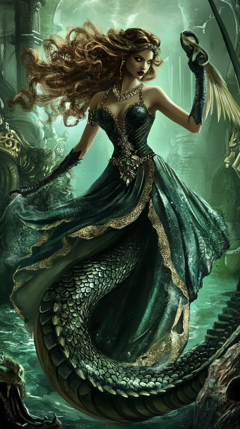 Mythical Lamia With Serpentine Lower Body In Fantasy Style