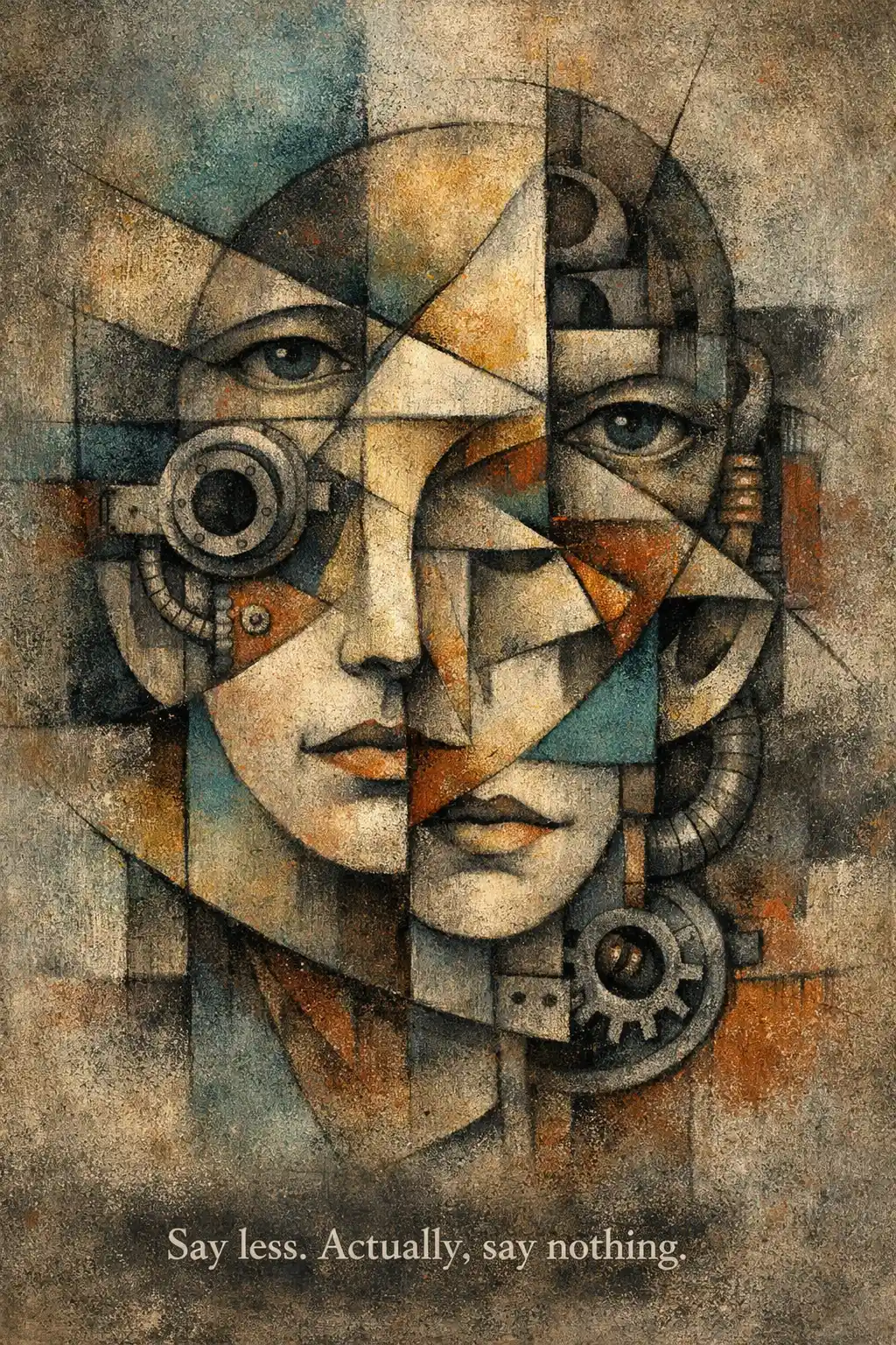 Gentle cubist portrait with overlapping fragmented human features