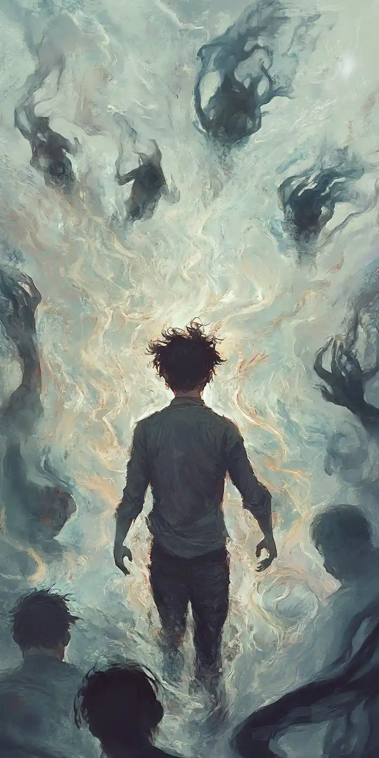 Dark abstract vision of a mind in an iron cage
