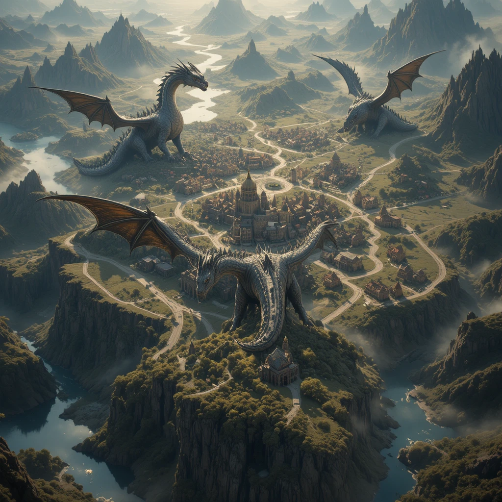 Carte de guerre épique avec des dragons gigantesques revendiquant leurs territoires