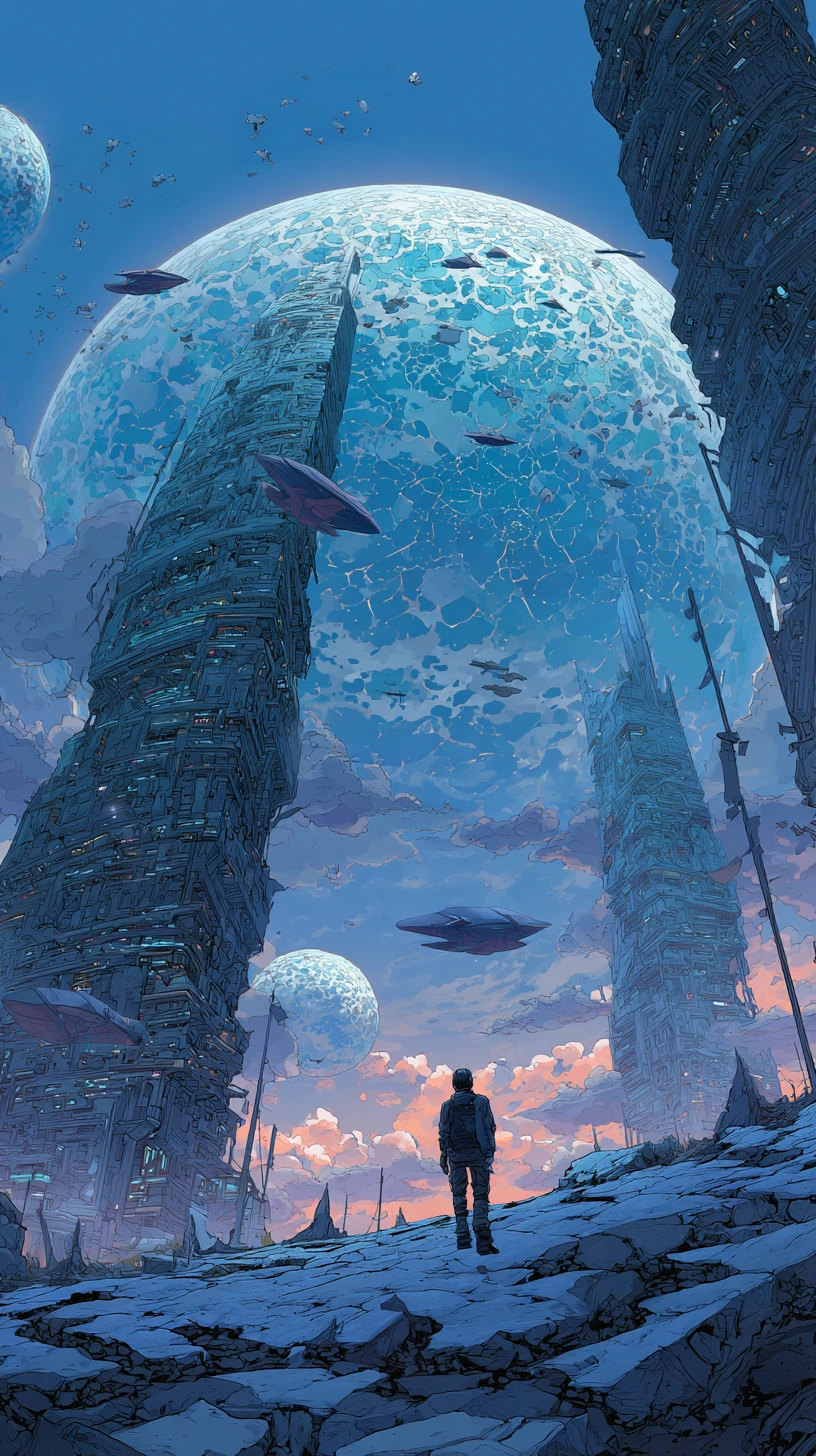 An atlas resting on a closed trunk in abstract space