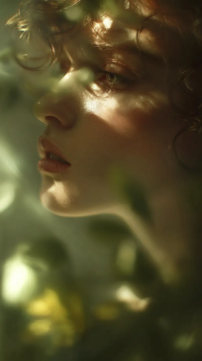 Ethereal girl portrait with glowing botanical atmosphere