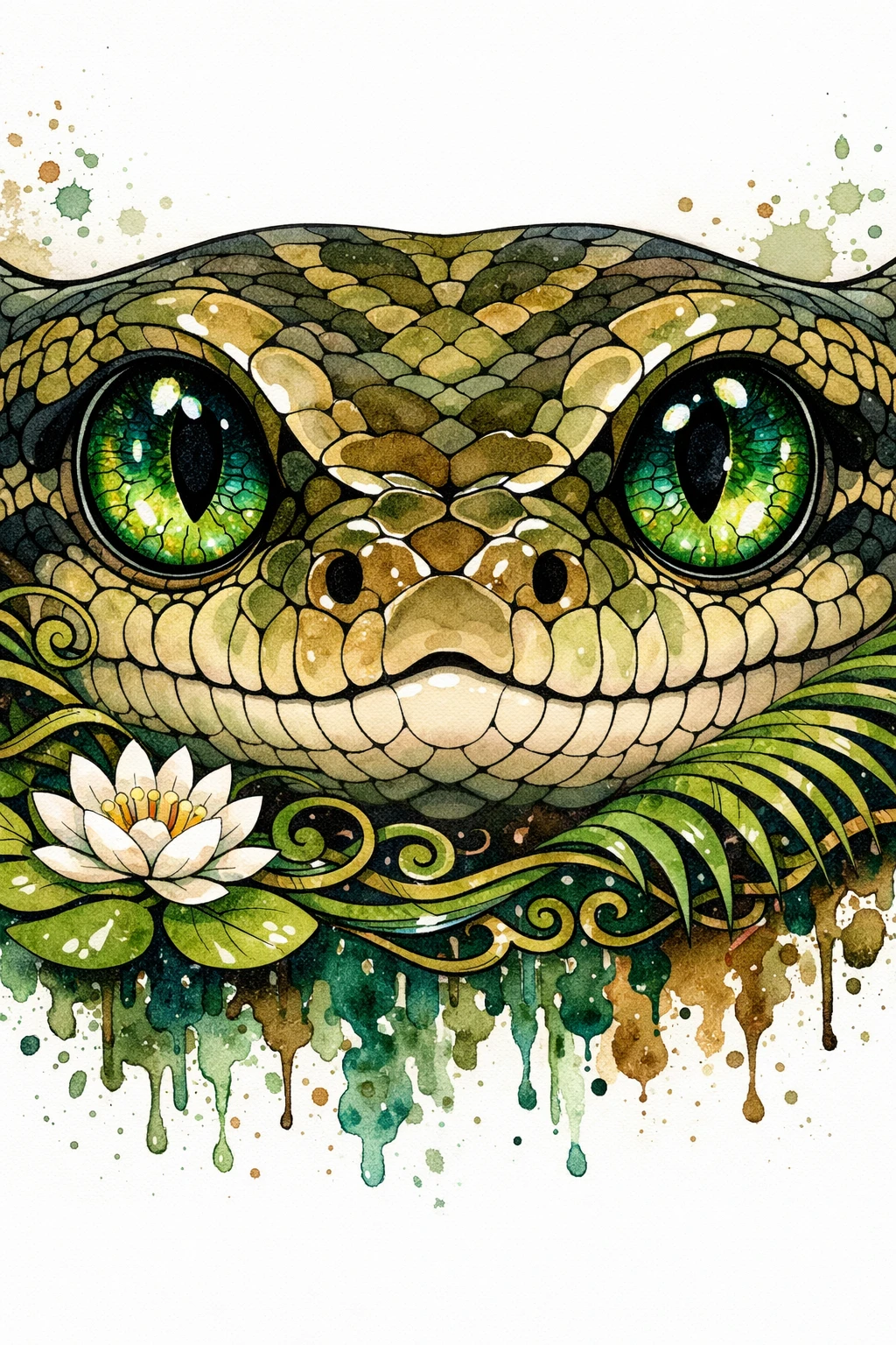Filhote de Anaconda Sereno em Close nas Cores de Rio da Selva