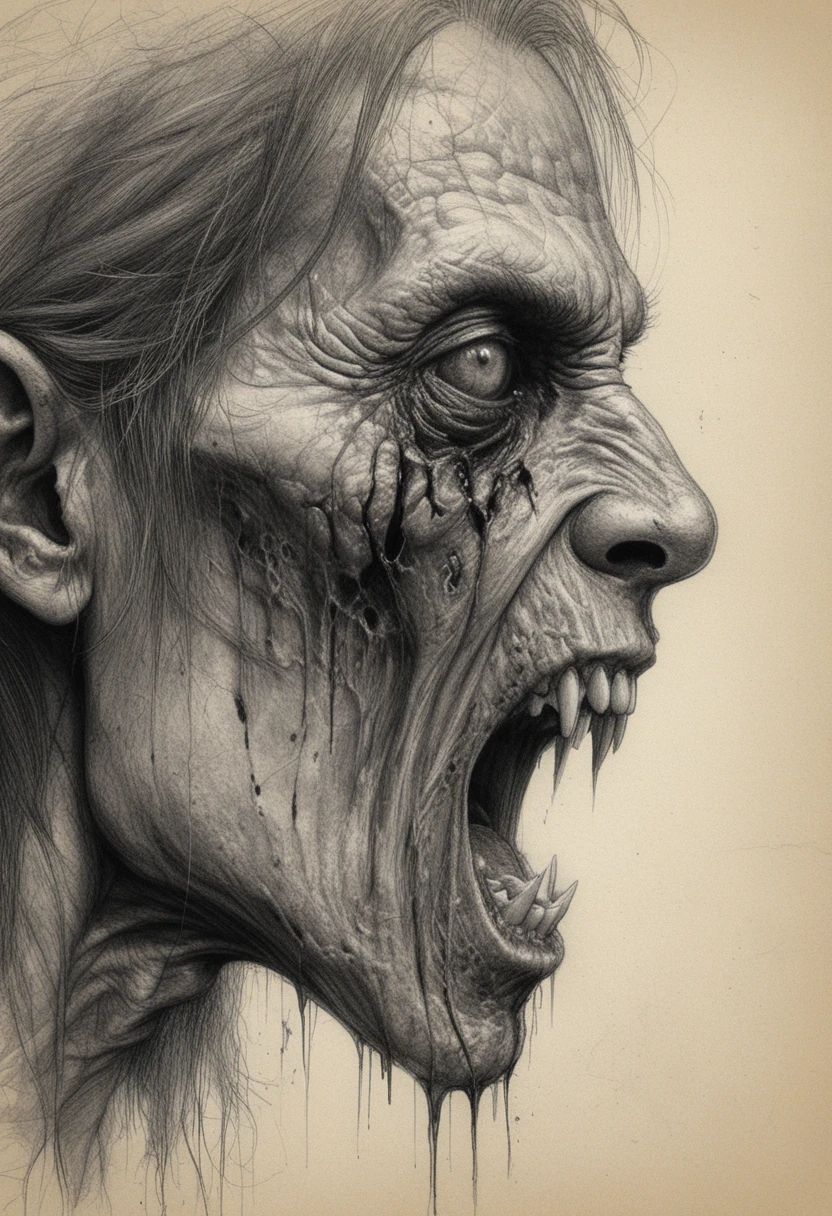 Groteskes grünes Monsterprofil, das im Close-up schreit