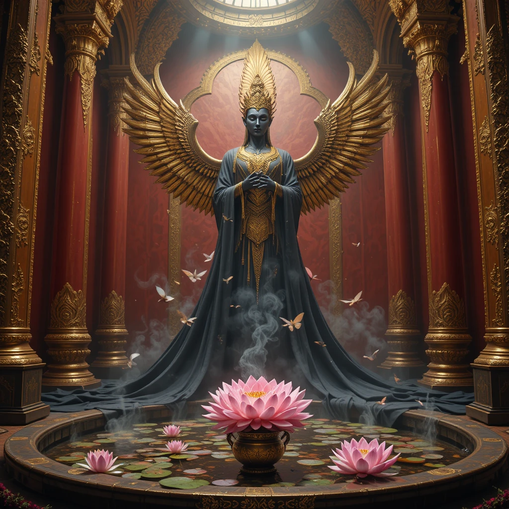 Estatua dorada de Garuda en un templo tailandés místico
