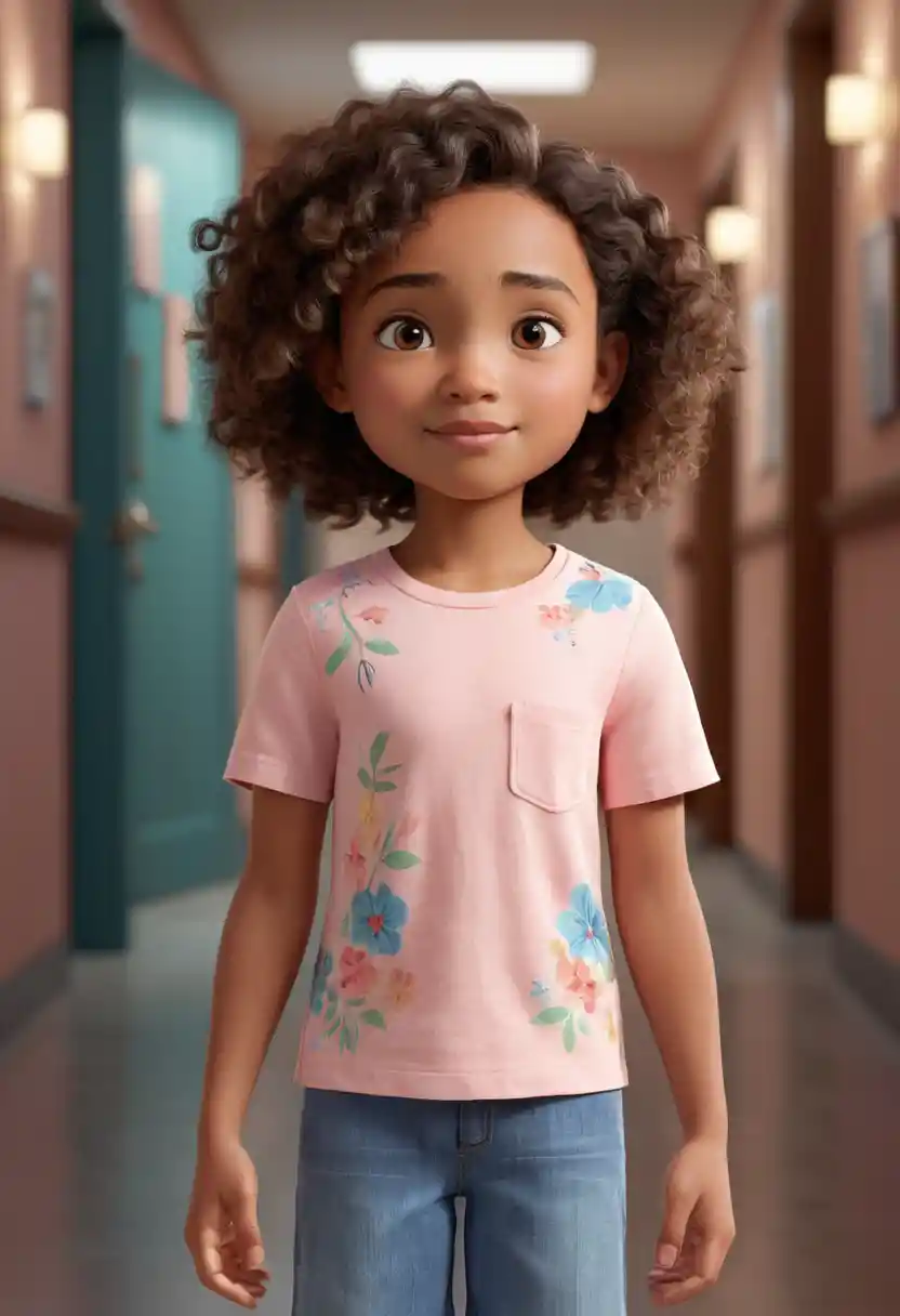 Pixar style 3D portrait of a confident young girl