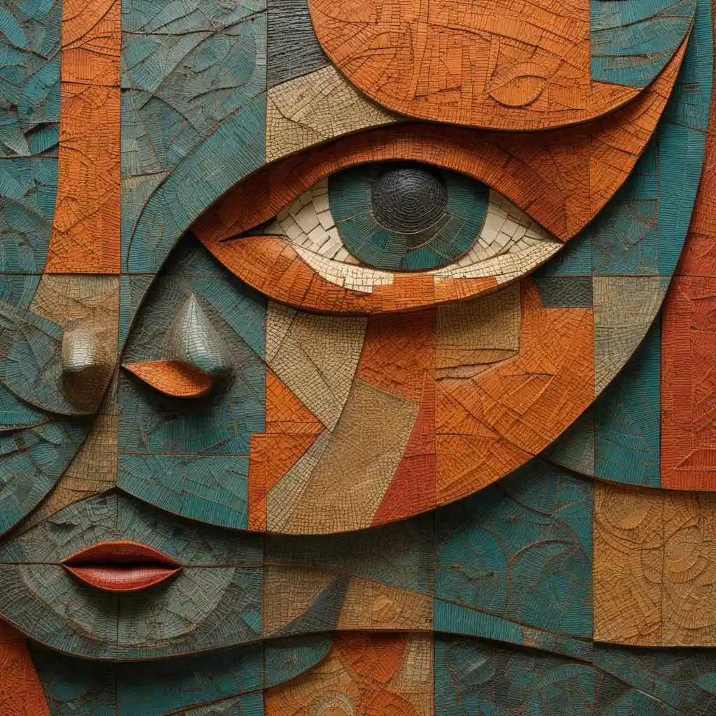 Reliefporträt eines abstrakten menschlichen Gesichts in Mixed Media