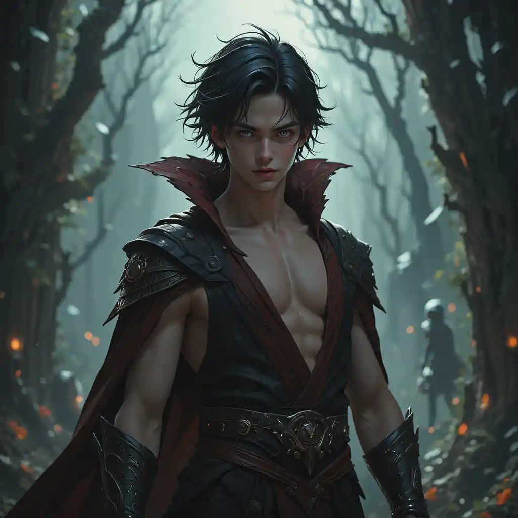 Young male vampire hero in a mystical fantasy universe