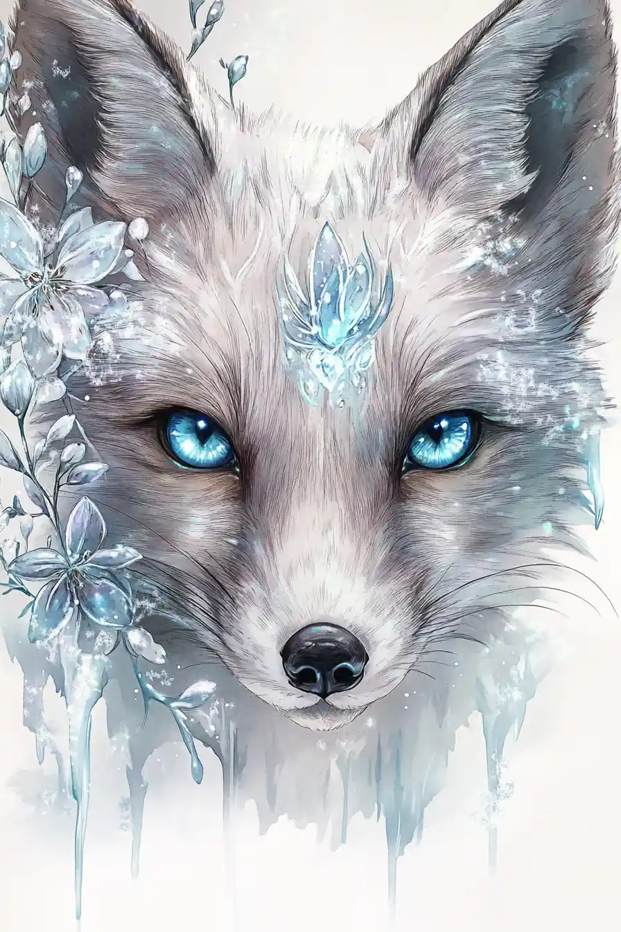 Primo piano del muso di una volpe artica in illustrazione ad acquerello glaciale