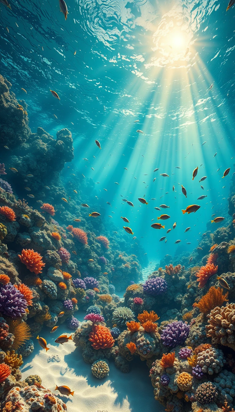 陽光海中絢麗珊瑚礁與繽紛魚群