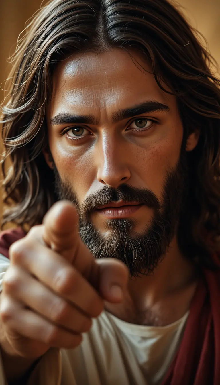 Retrato em close de Jesus com olhar e gesto compassivos