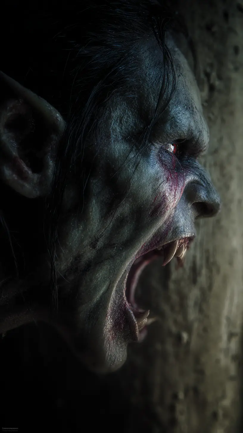 Terrifying side profile of a screaming undead monster
