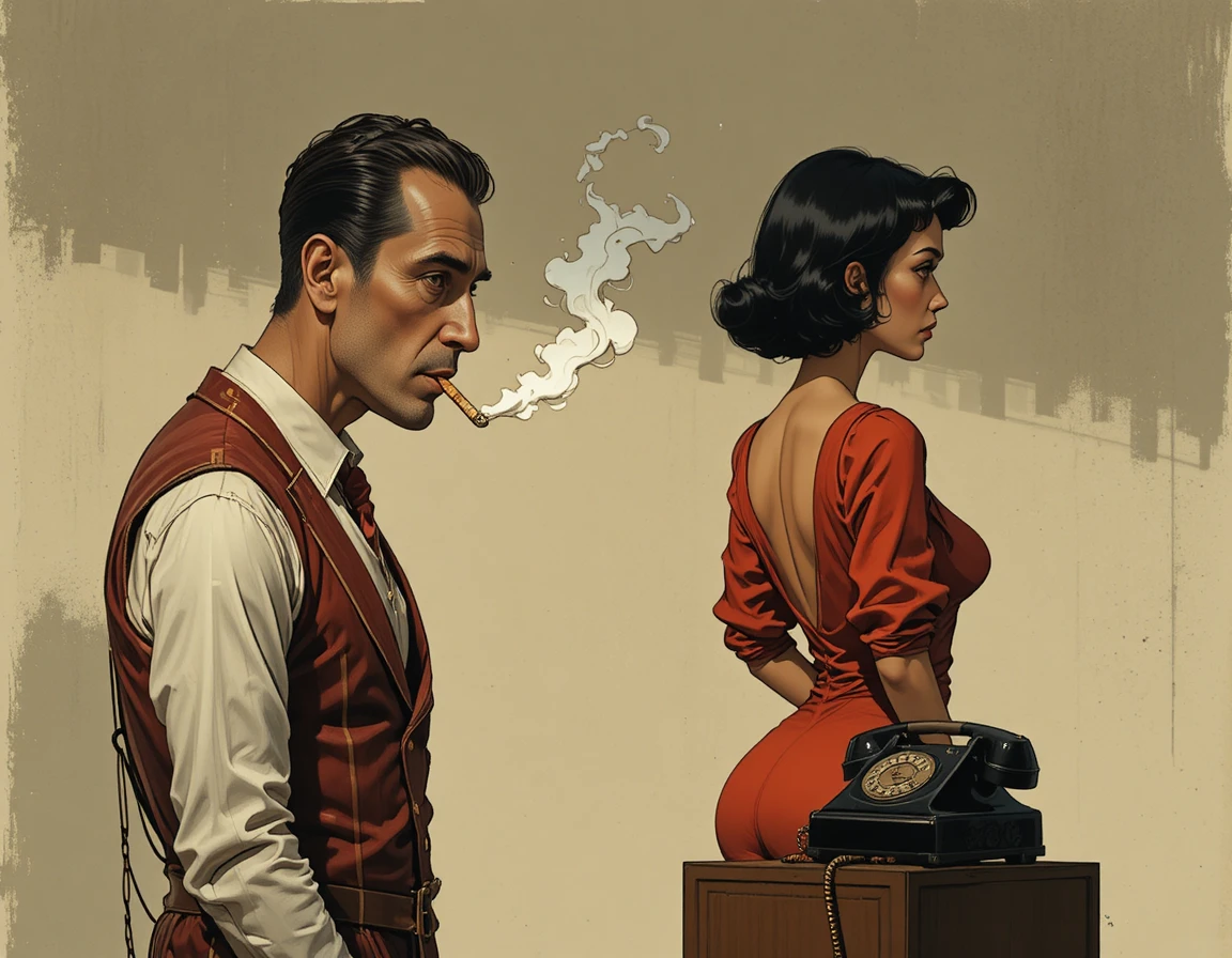 Middle aged man smoking in dramatic retro profile