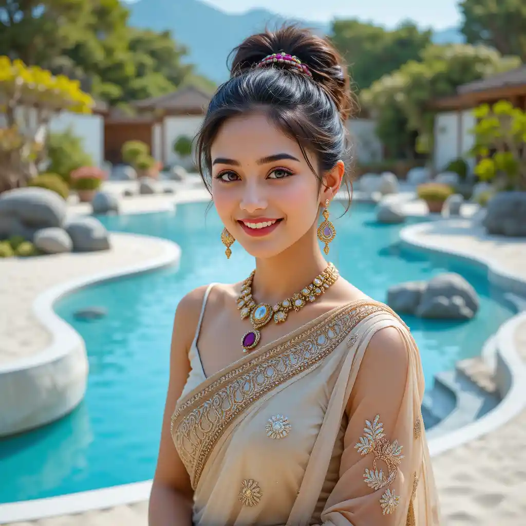 Joyful Indian girl in studio portrait with bindi and jewelry
