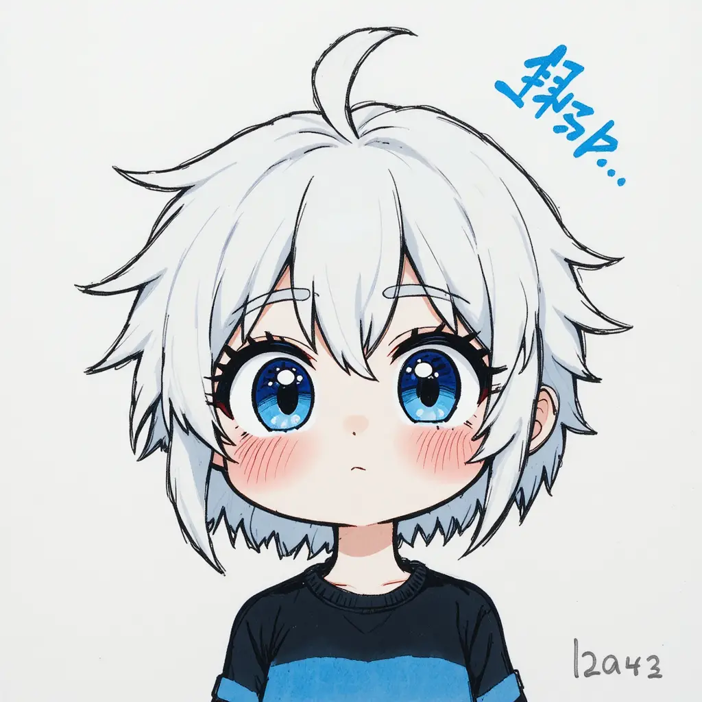 Jolie fille d’anime aux cheveux blancs ébouriffés et aux joues rougies