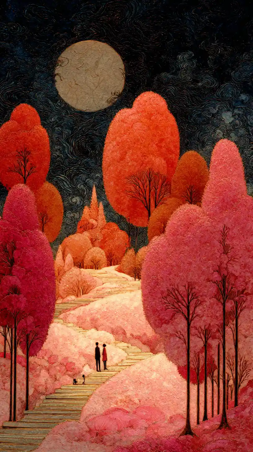 Joyful surreal heartscape in a colorful dreamlike landscape