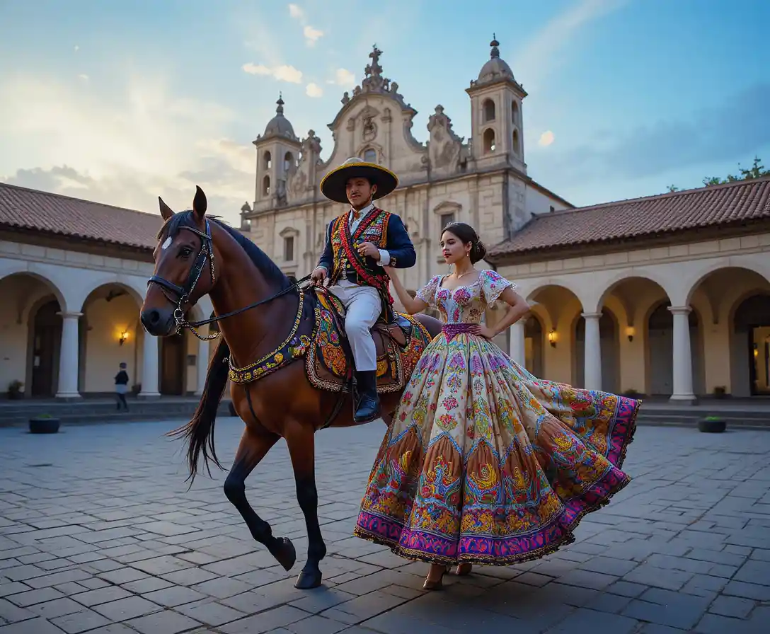 Peruvian Paso Horse And Dancer In Lima Museum Courtyard