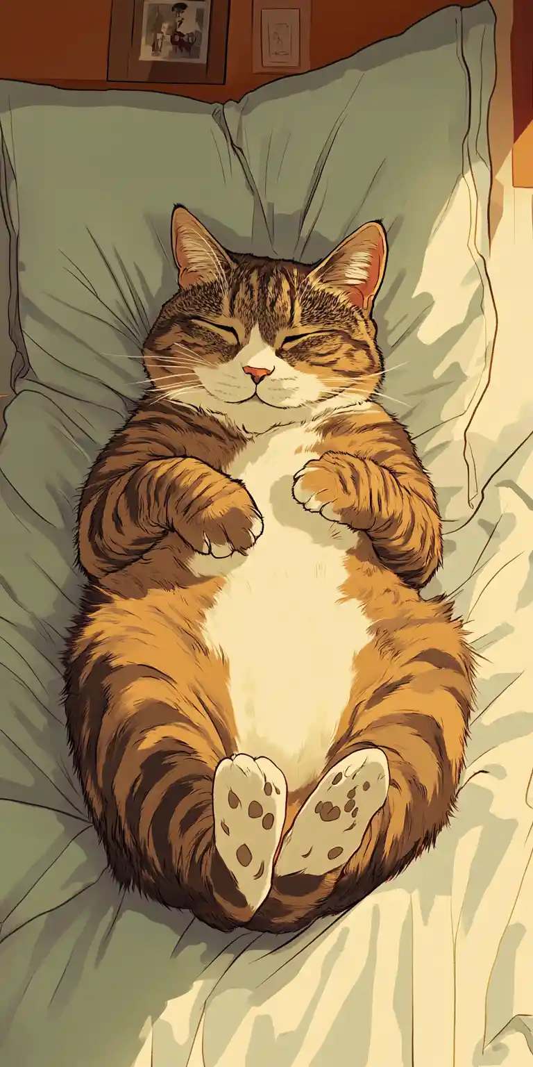 Gatto carino sdraiato sul letto come un piccolo umano