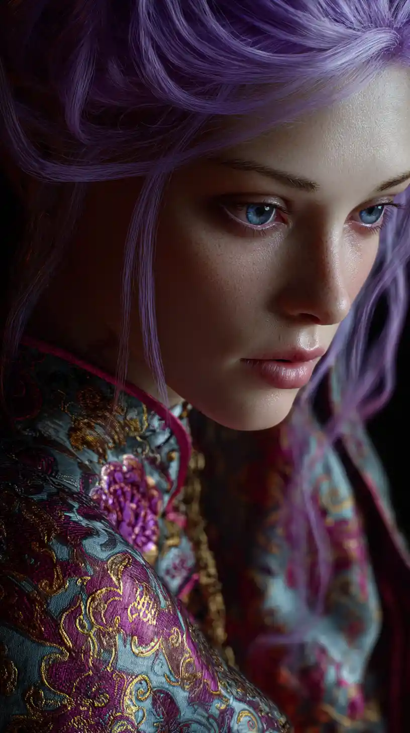 Enchanting Sorceress With Violet Eyes And Ethereal Robes