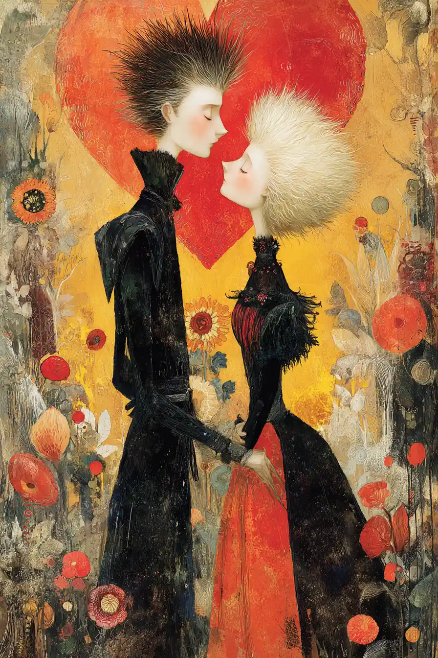 Surreal romantic heartscape glowing with joyful warm colors