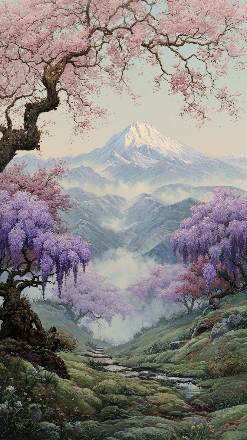 靜謐畫境中的聖山與繁花