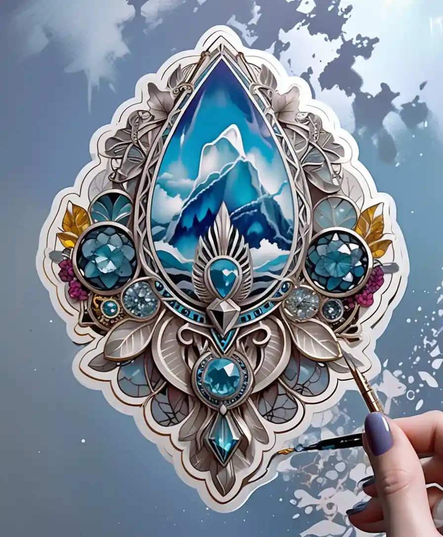 Mystical bohemian goth tattoo design with crystal clusters
