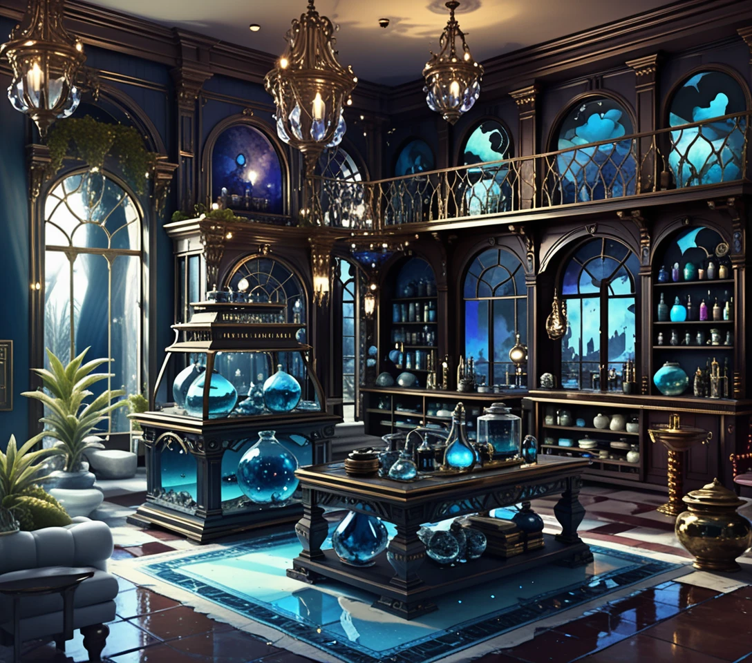 Diorama di casa di mercante fantasy con stanze interne a vista