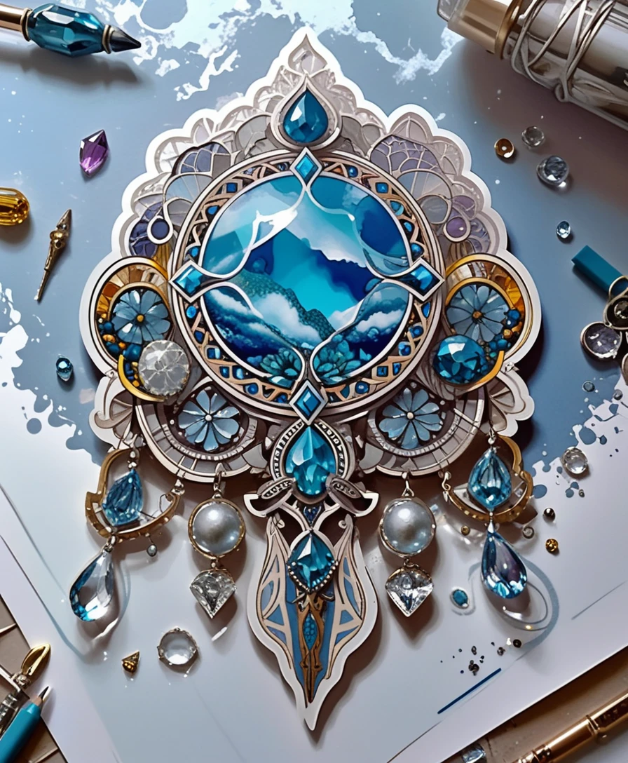 Illustrazione di tatuaggio boho gotico con cristalli e accenti al neon