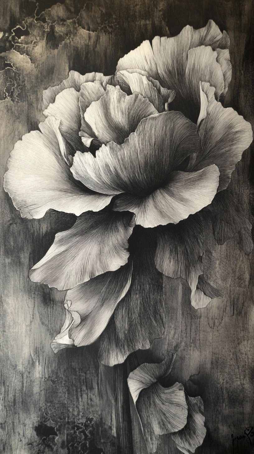 Abstrakte Nahaufnahme einer Blume in Mixed-Media-Tintenmalerei