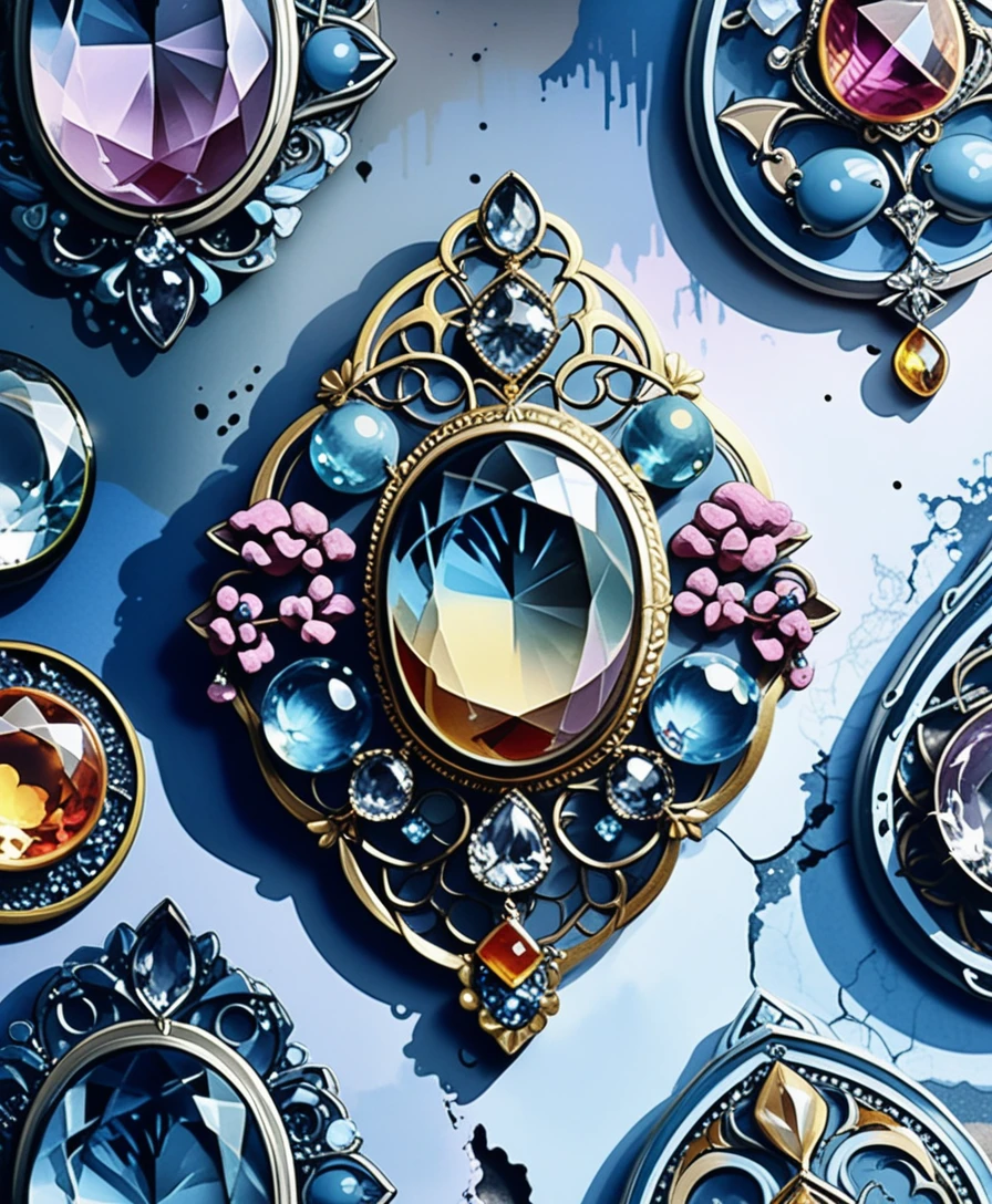 Bohemian goth gemstone jewelry illustration with neon crystal accents