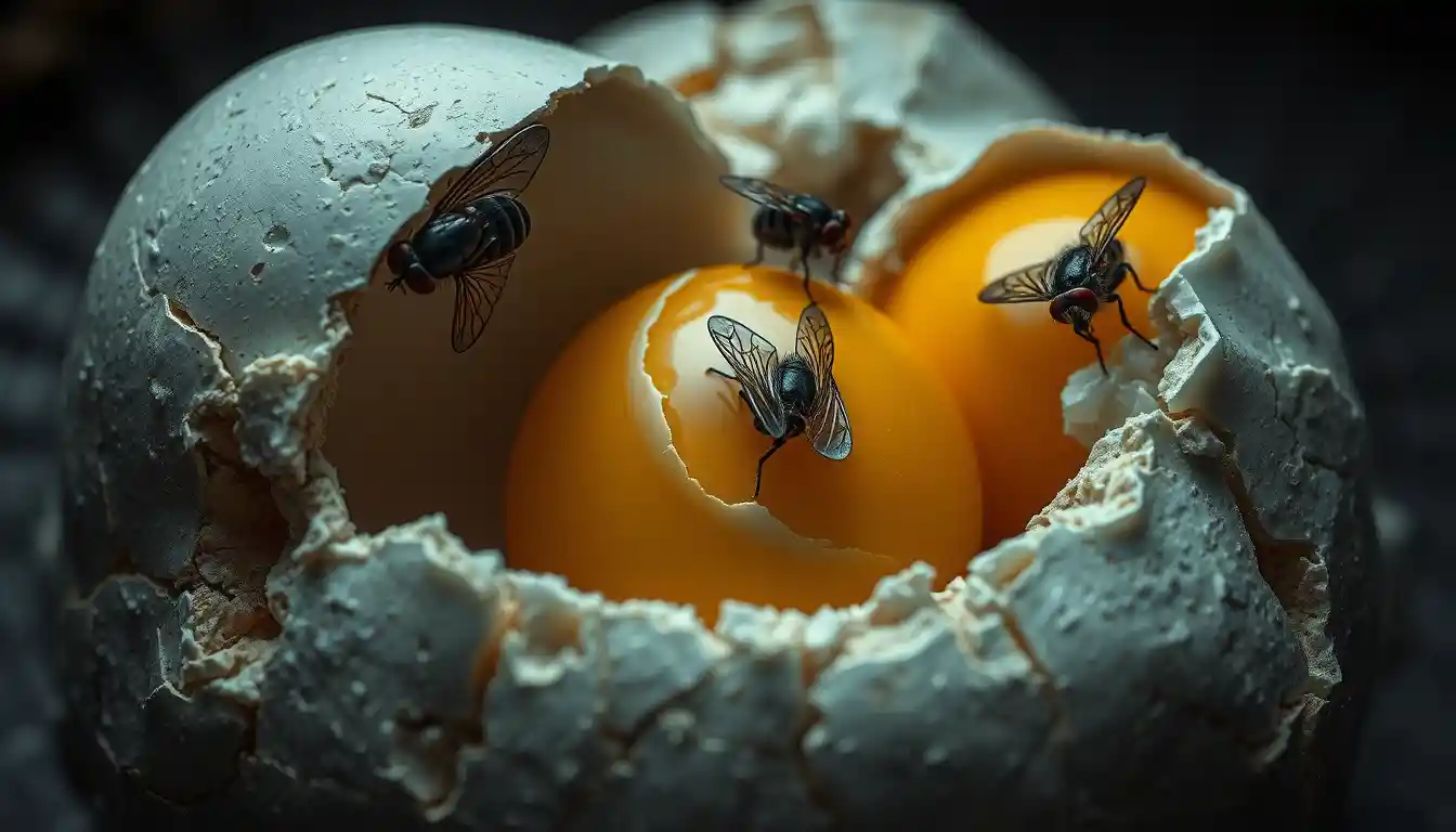 High contrast photorealistic close up of cracked eggs