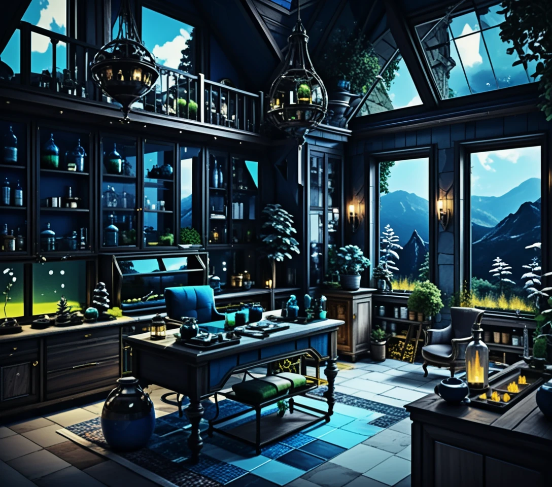 Diorama a spaccato degli interni di una casa di mercante fantasy a due piani
