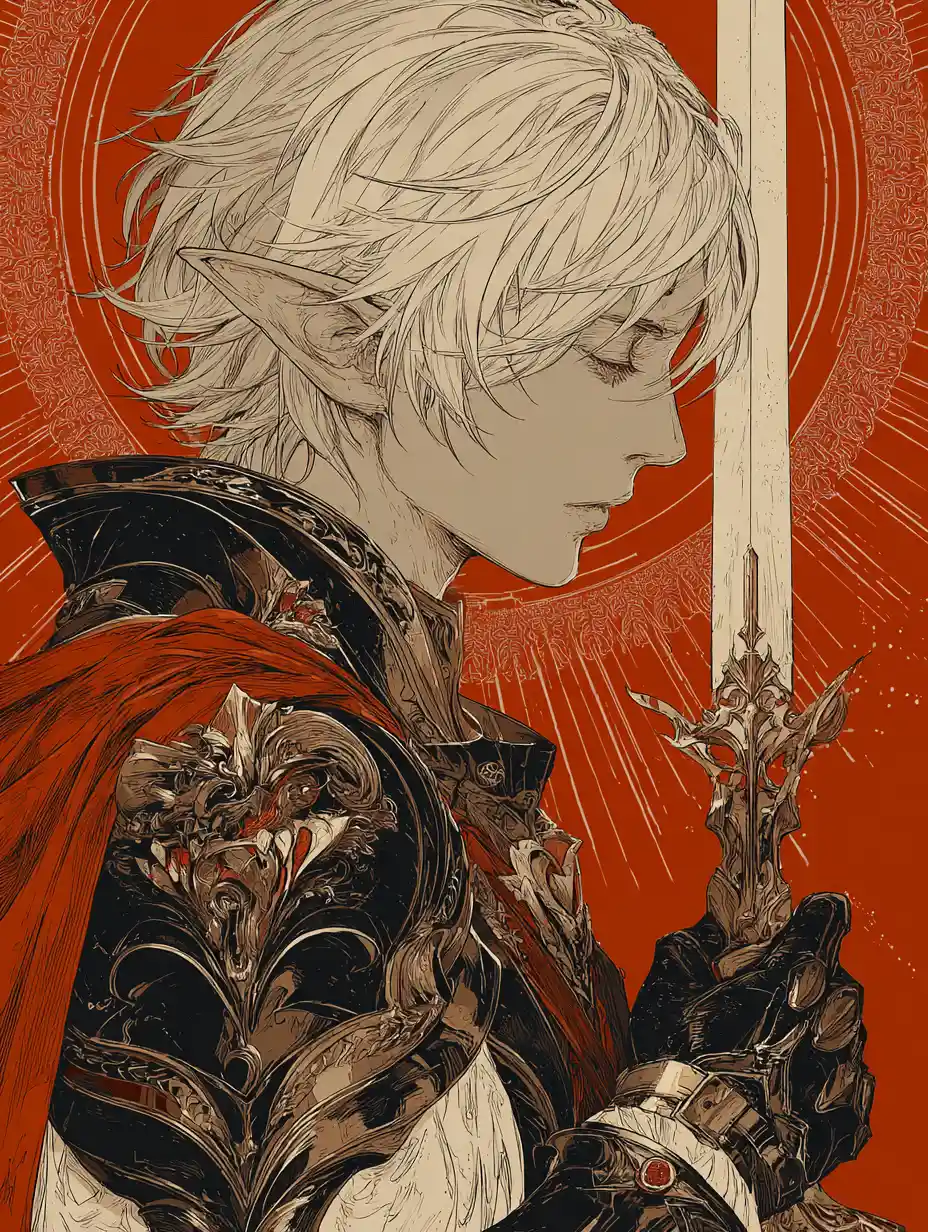 Androgynous elven warrior in ornate black armor