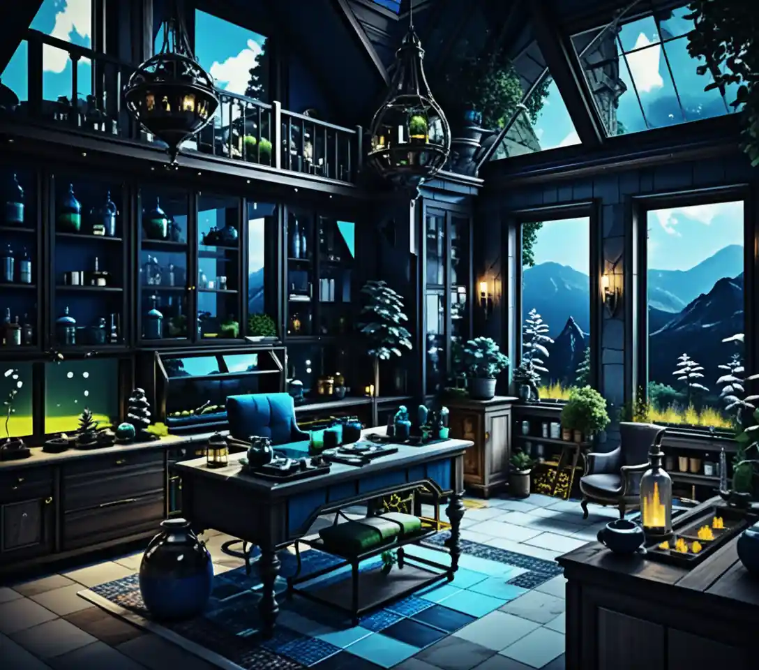 Fantasy two story merchant house interior cutaway diorama