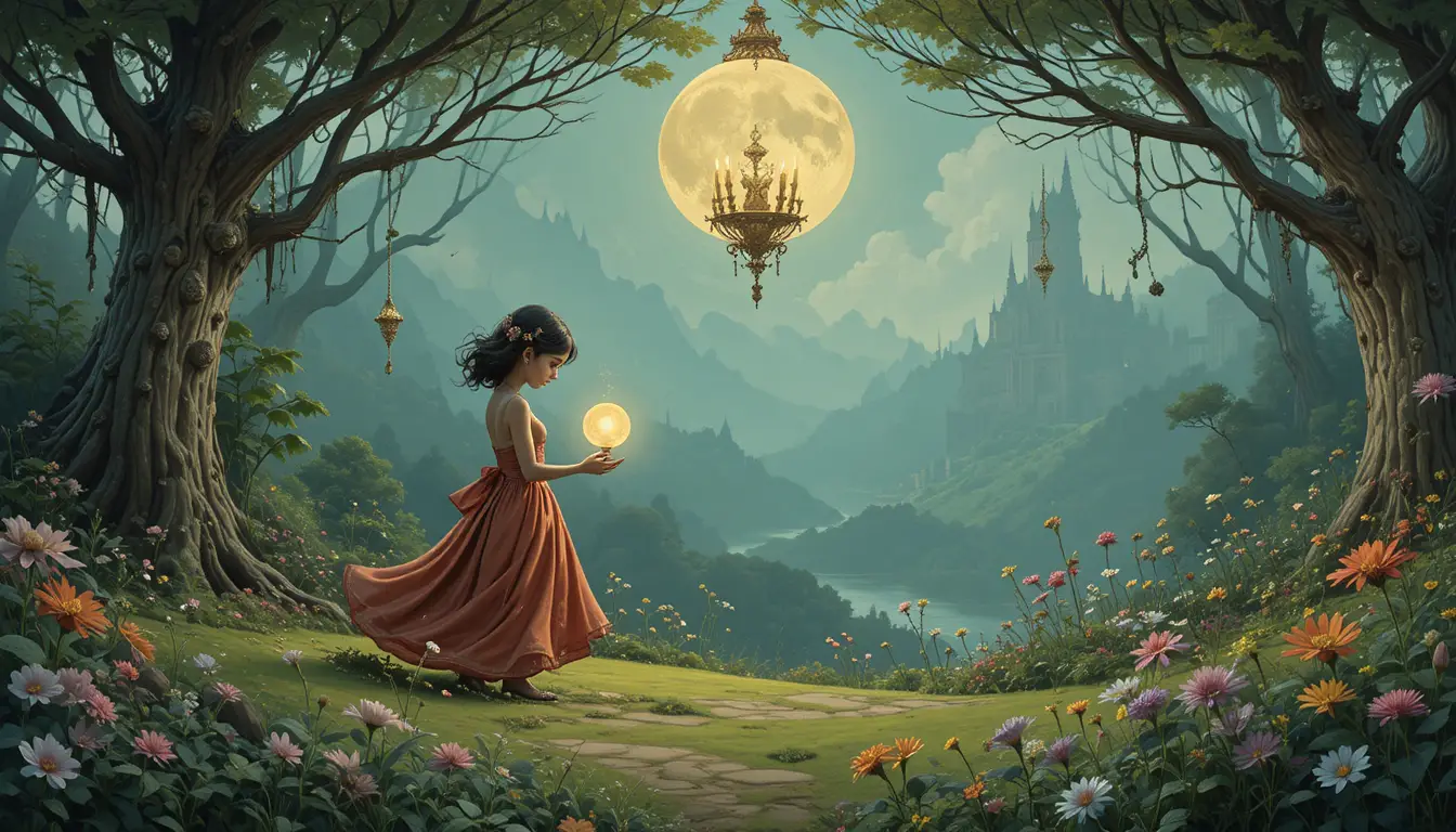 Foresta fantasy malinconica piena di lucciole luminose