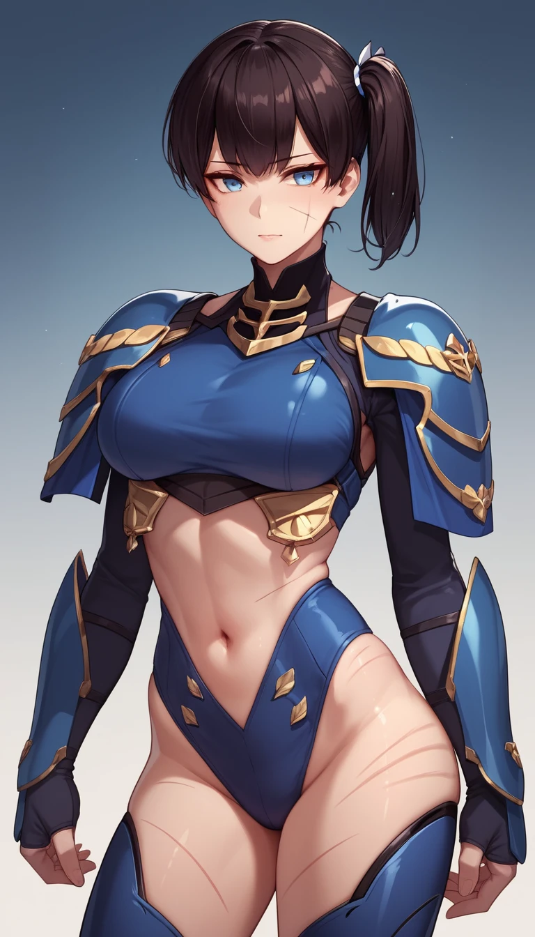 身穿俐落裝甲服的堅定動漫女英雄