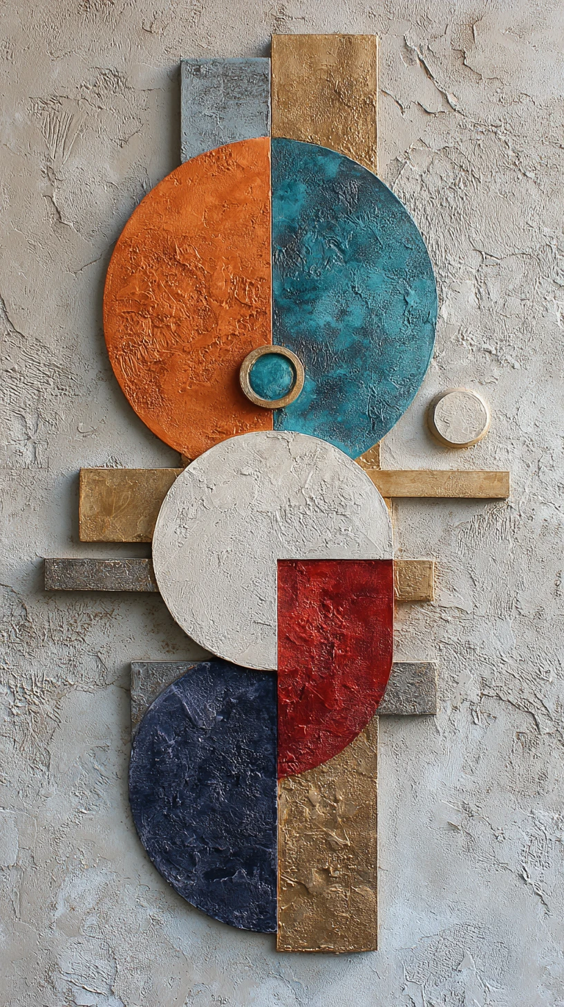Pittura murale geometrica astratta con forme circolari sovrapposte