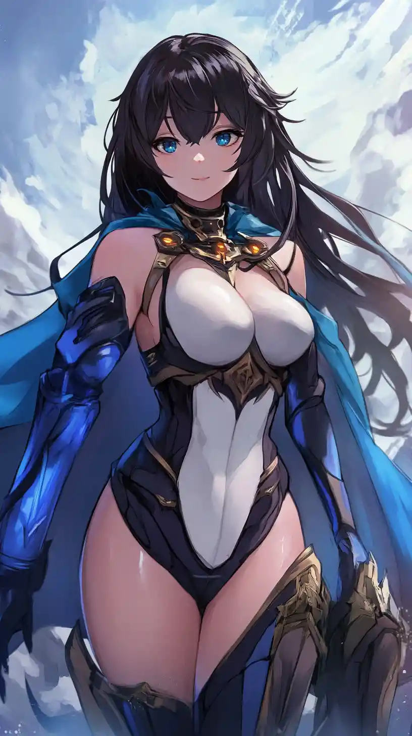 Determined brunette warrior heroine in sleek armored costume