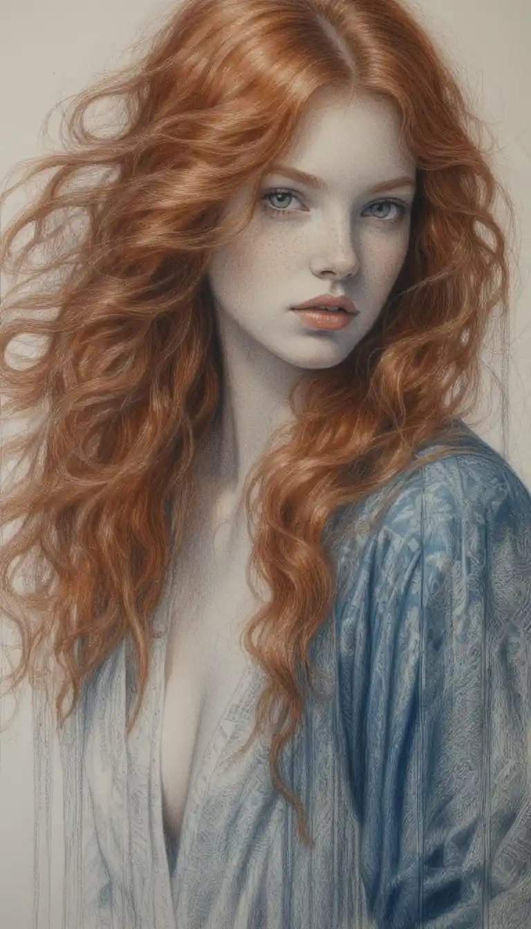 Close up portrait of a redheaded girl with green eyes