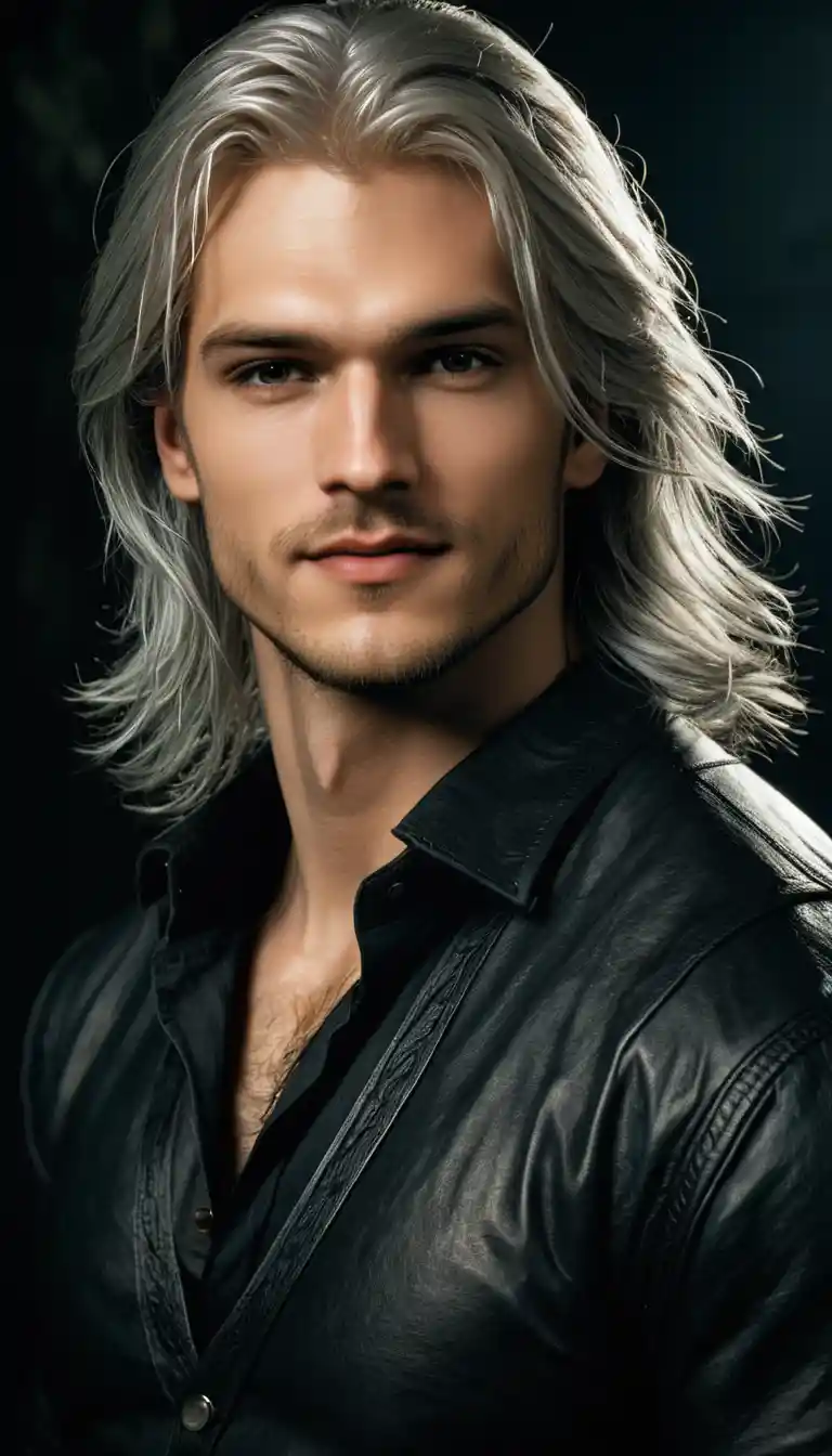 Seductive long haired man in cinematic thriller style
