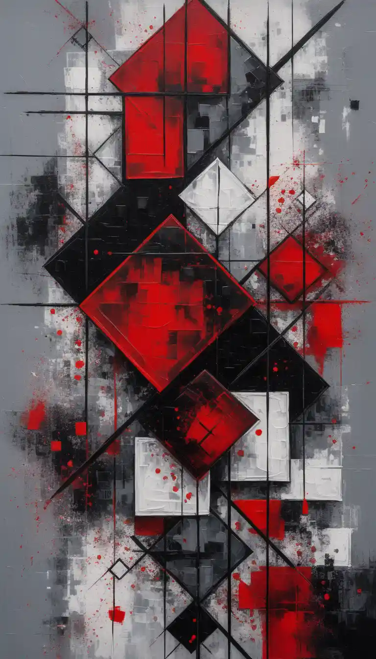Abstract geometric grid with red black and white rectangles