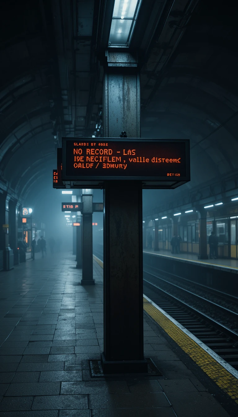 Banchina solitaria della metropolitana di Londra con display digitale luminoso