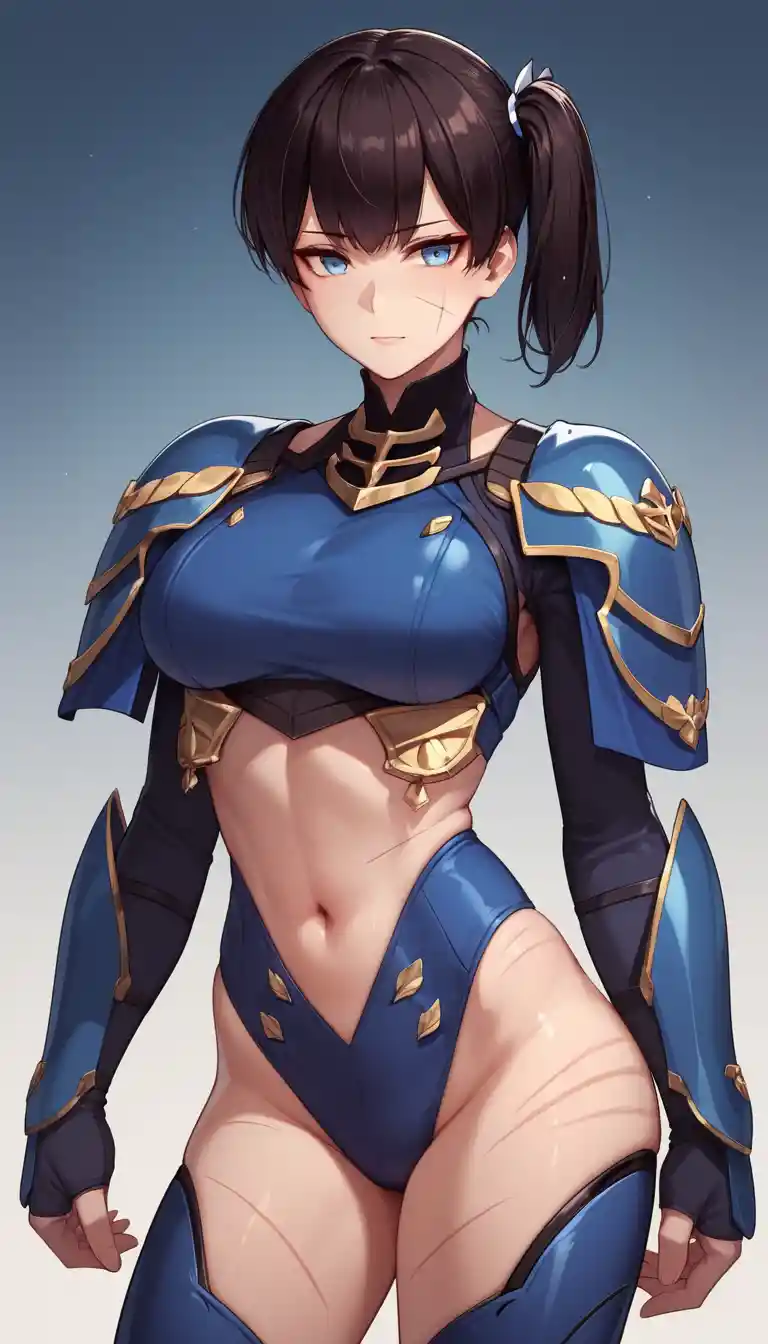 身穿俐落裝甲服的堅定動漫女英雄