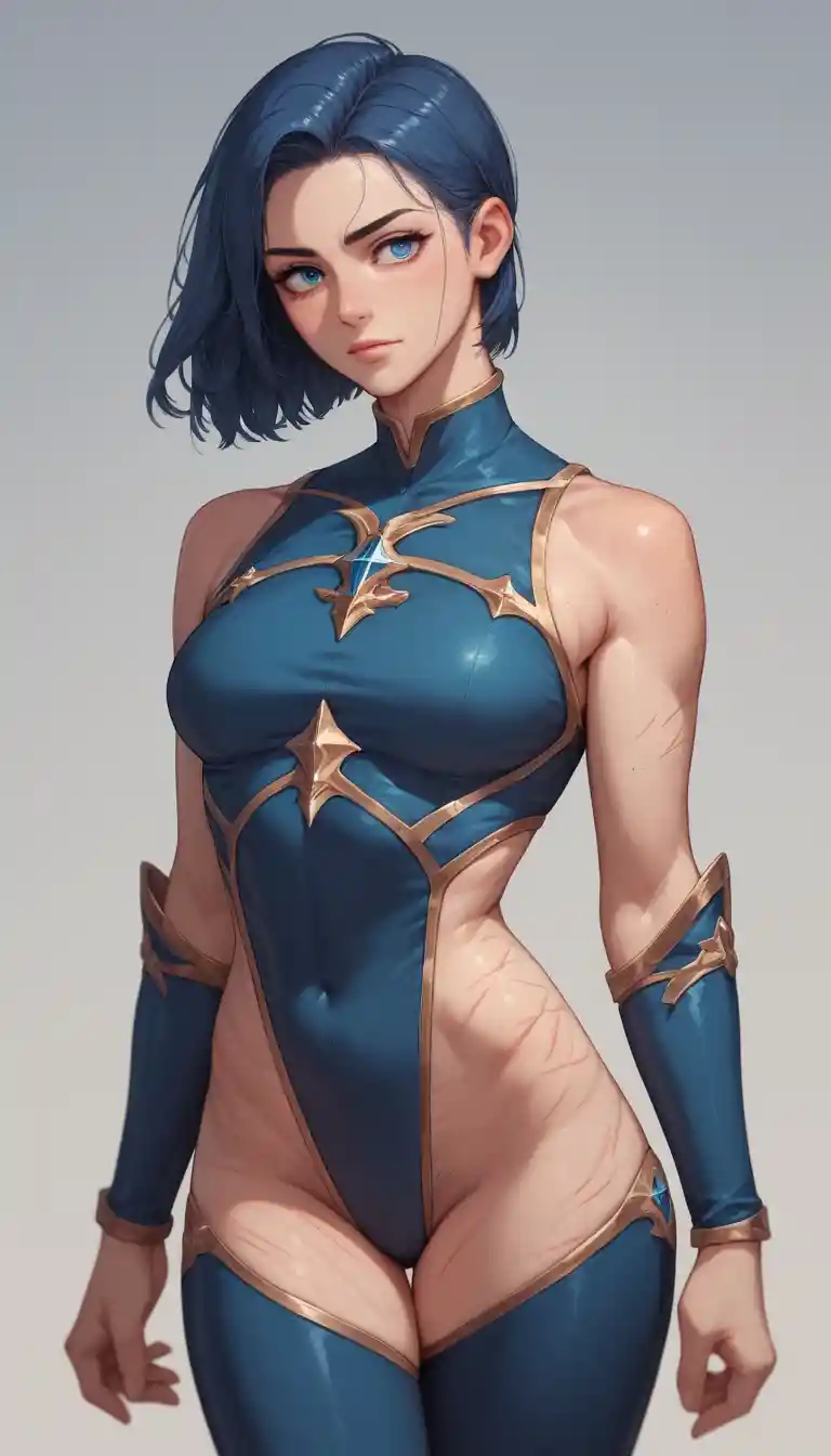 青い瞳と傷跡を持つアニメの女戦士