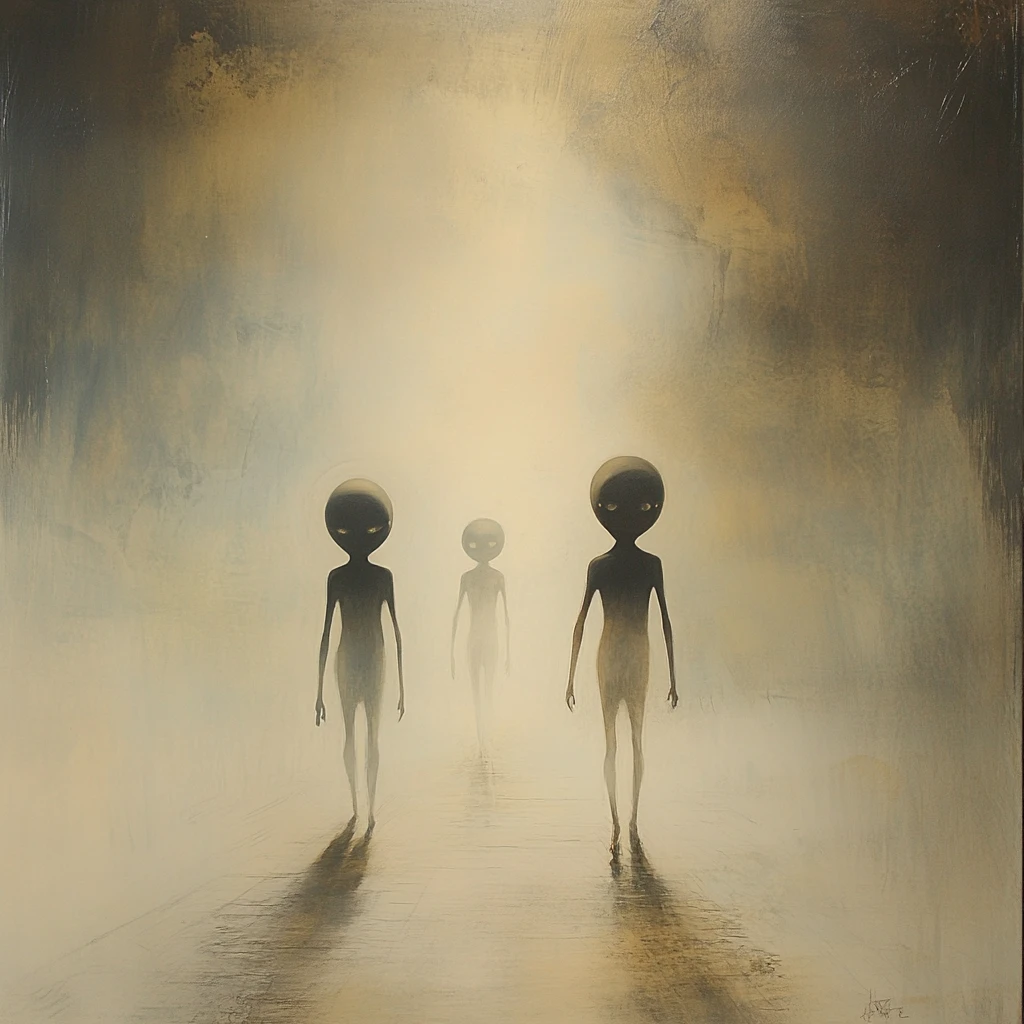 Aliens surréalistes errant dans la brume d’une base souterraine